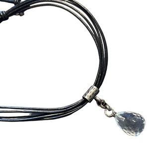 Silpada Black Cord Necklace with Silver and Crystal Pendant